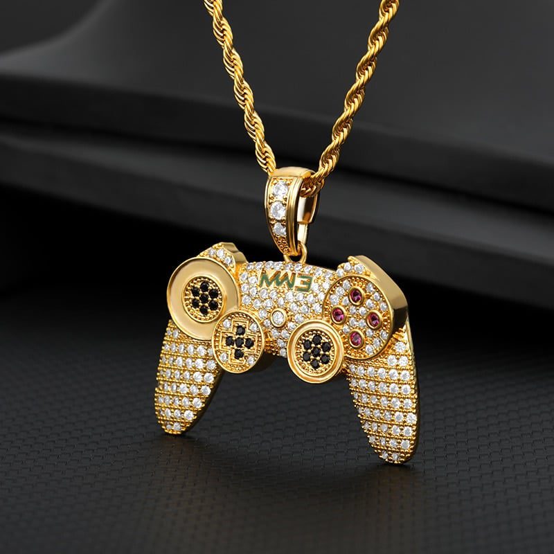 Hip Hop Bling Iced Out Link Chain Gold Color Pendant Game Controller ...